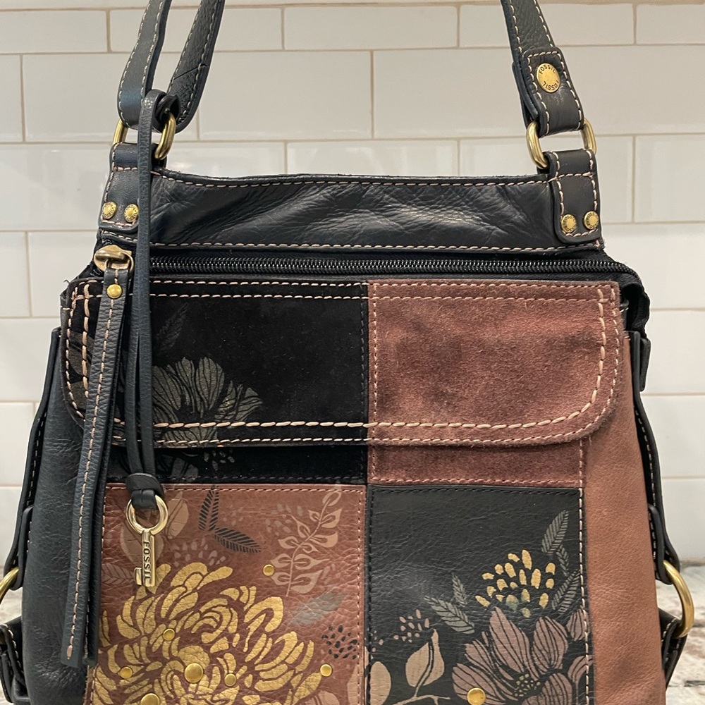 Fossil Black and Brown Crossbody Bag
